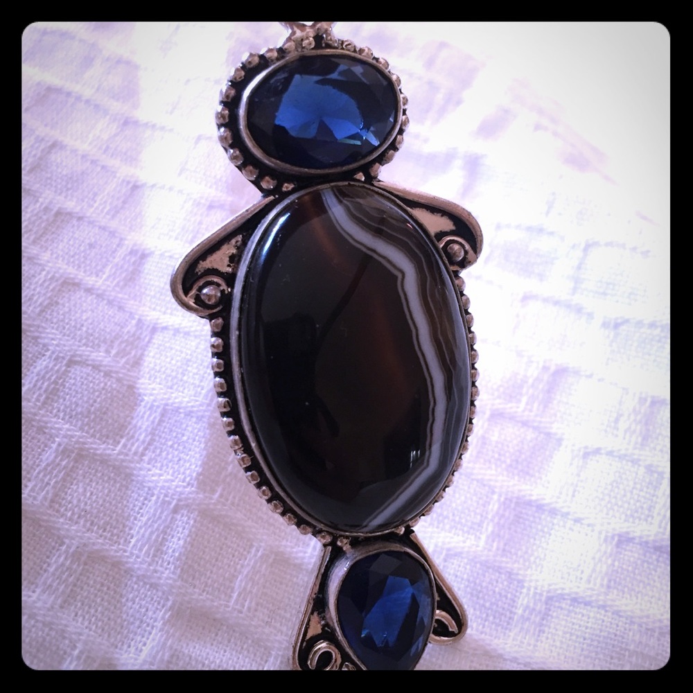 Genuine stone sterling plated pendant necklace